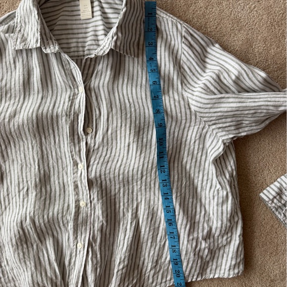 H&M Green and White Striped linen Shirt - Picture 6 of 8